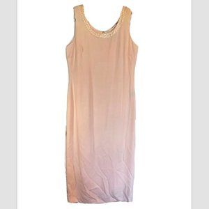 Pink Beaded Scoop Neck Vintage Classic 1960's Style Midi Formal Prom Dress sz 14